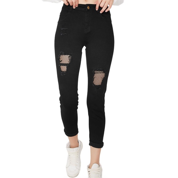 Dolls Kill Denim - Dolls Kill Distressed Fishnet Jeans
